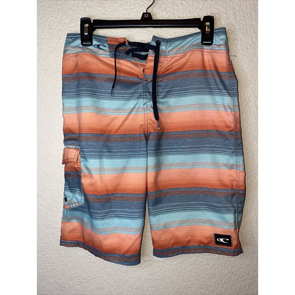 ONeill Surf Stripe Board Swim Shorts Mens Orange Green Unlined Wear Trunks 28